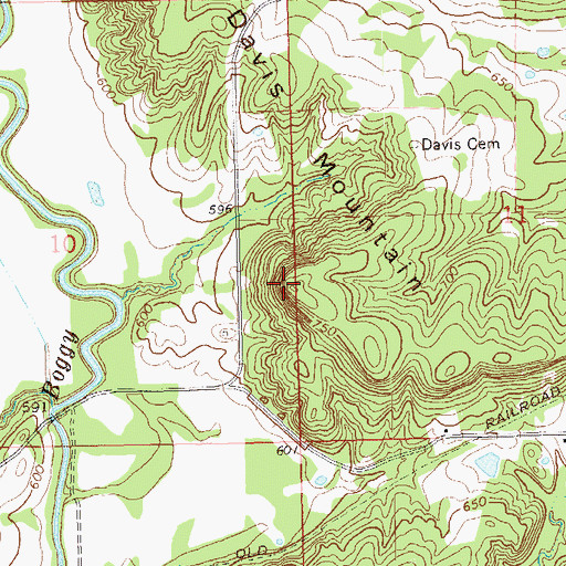 Topographic Map of Davis Mountain, OK