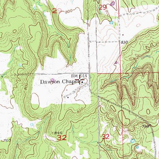 Topographic Map of Dawson Chapel, OK