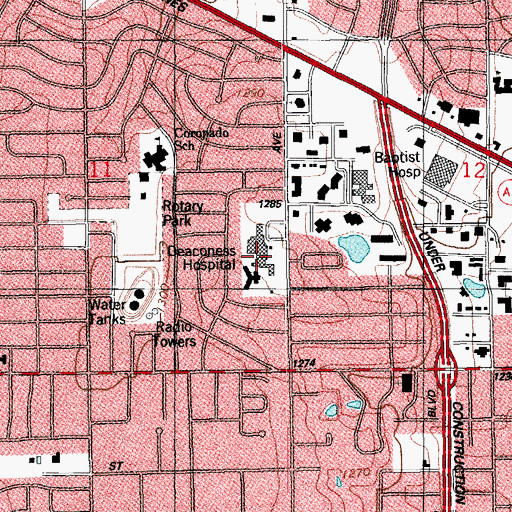 Topographic Map of AllianceHealth Deaconess Hospital, OK