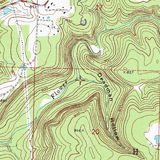 Topographic Map of Deadman Hollow, OK