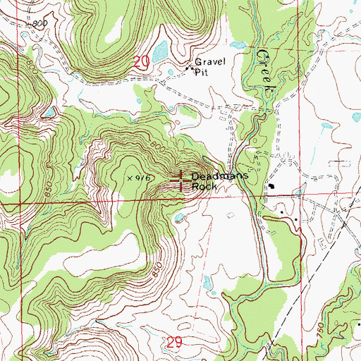 Topographic Map of Deadmans Rock, OK