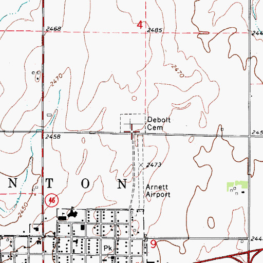 Topographic Map of Debolt Cemetery, OK