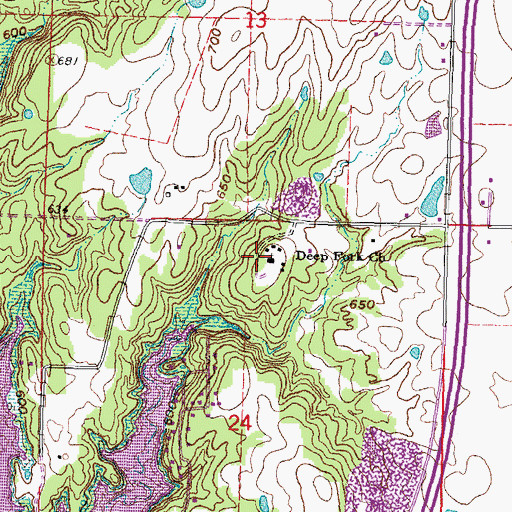 Topographic Map of Deep Fork Church, OK