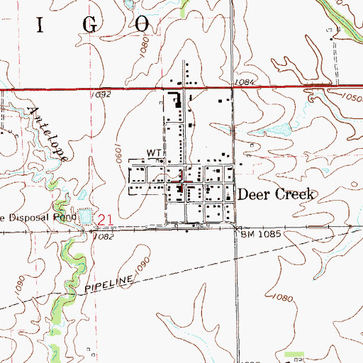 Topographic Map of Deer Creek, OK