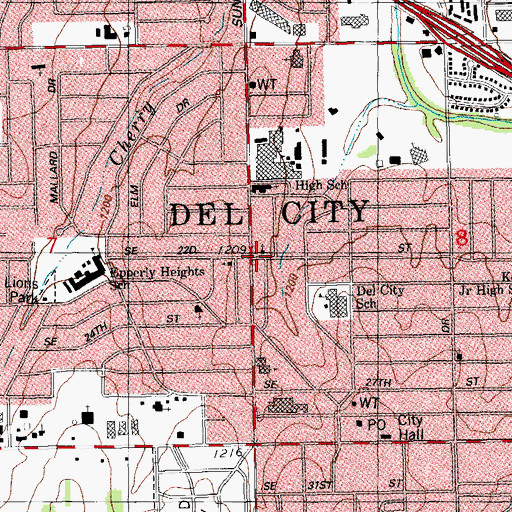Topographic Map of Del City, OK