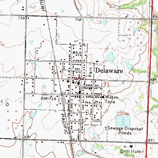 Topographic Map of Delaware, OK