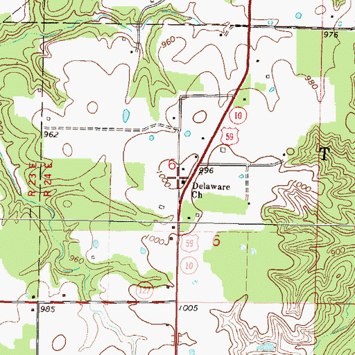 Topographic Map of Delaware Church, OK