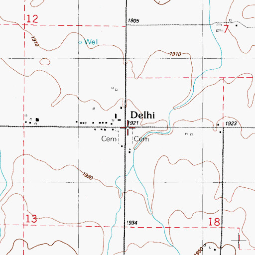 Topographic Map of Delhi, OK