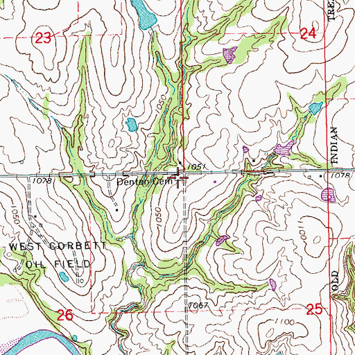 Topographic Map of Denten Cemetery, OK