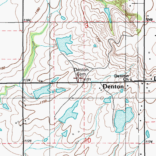 Topographic Map of Denton Cemetery, OK