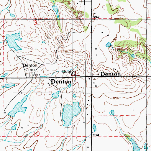 Topographic Map of Denton Church, OK