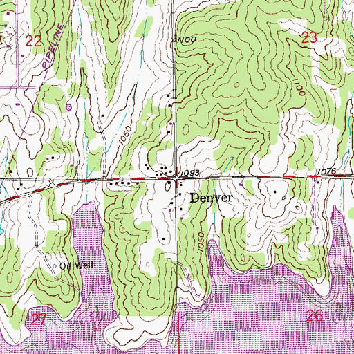 Topographic Map of Denver, OK