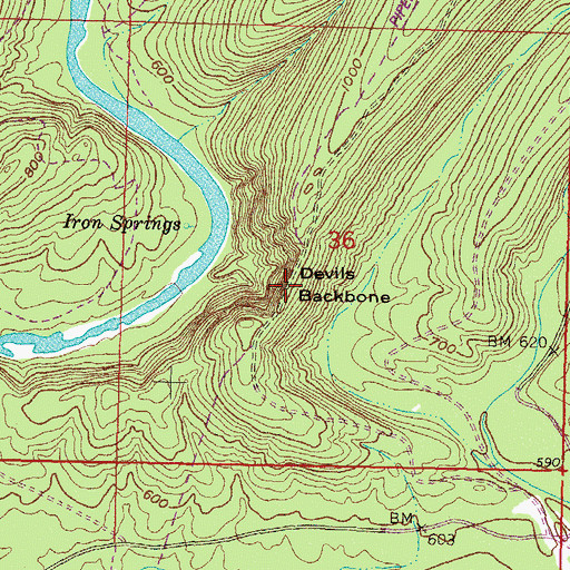 Topographic Map of Devils Backbone, OK