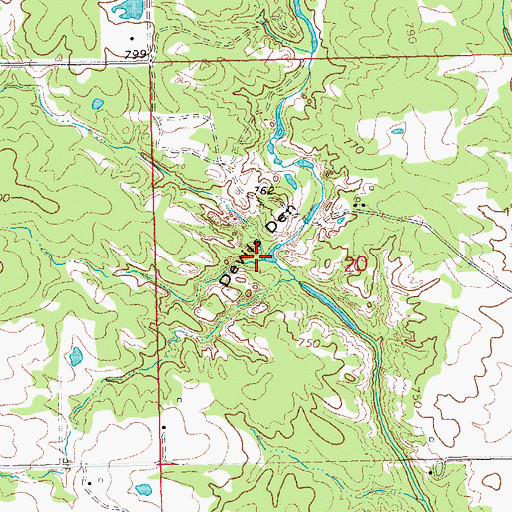 Topographic Map of Devils Den, OK