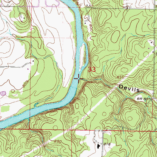 Topographic Map of Devils Hollow, OK