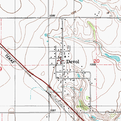 Topographic Map of Devol, OK