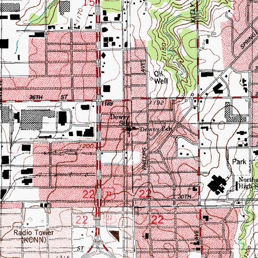 Topographic Map of Dewey Elementary School, OK