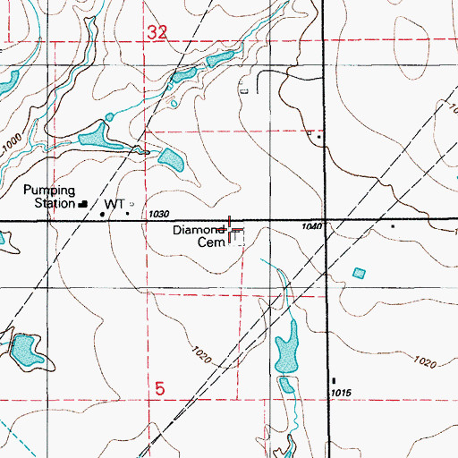 Topographic Map of Diamond Cemetery, OK