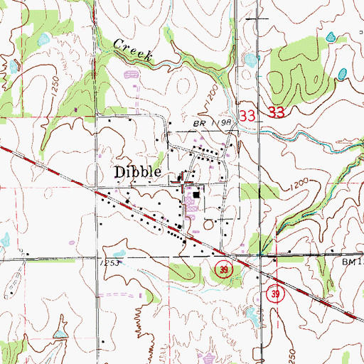 Topographic Map of Dibble, OK