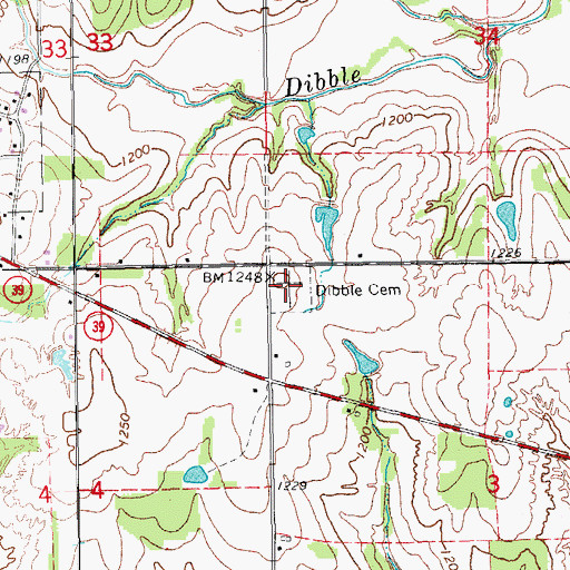 Topographic Map of Dibble Cemetery, OK