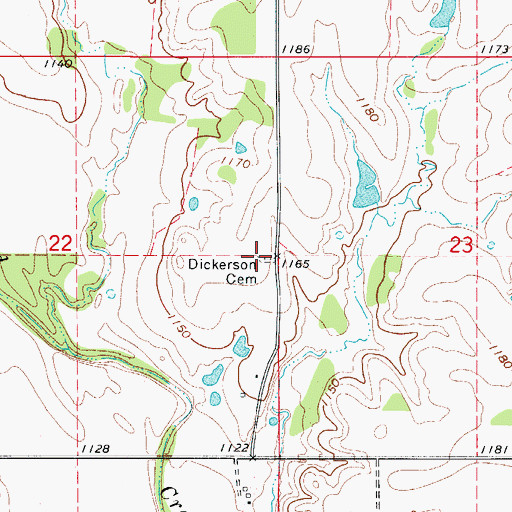 Topographic Map of Dickerson Cemetery, OK