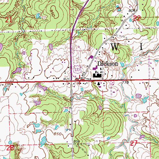 Topographic Map of Dickson, OK