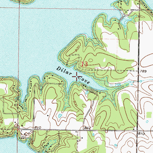 Topographic Map of Dilar Cove, OK