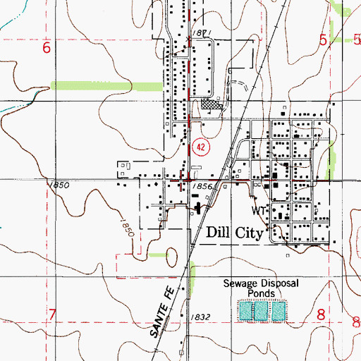 Topographic Map of Dill City, OK