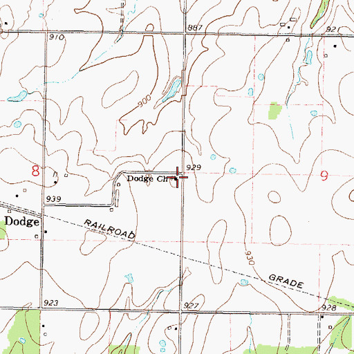Topographic Map of Dodge Church, OK