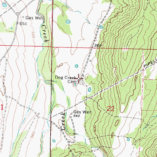 Topographic Map of Dog Creek Cemetery, OK