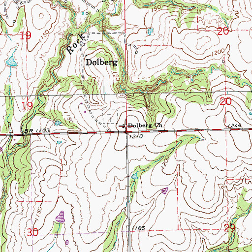 Topographic Map of Dolberg Baptist Church, OK