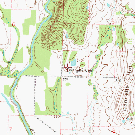 Topographic Map of Donnelly Cemetery, OK