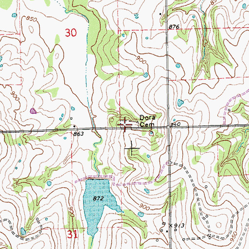 Topographic Map of Dora Cemetery, OK