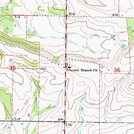 Topographic Map of Double Branch Church, OK