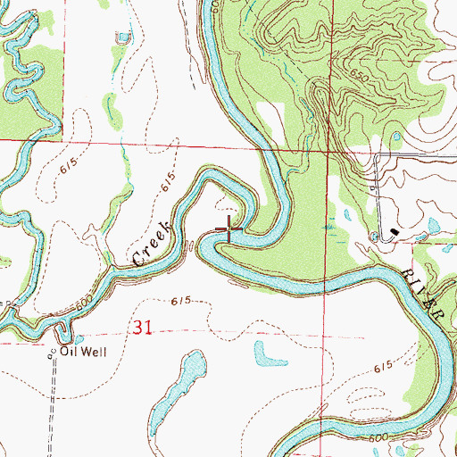 Topographic Map of Double Creek, OK