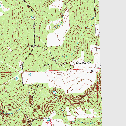 Topographic Map of Double Spring Church, OK