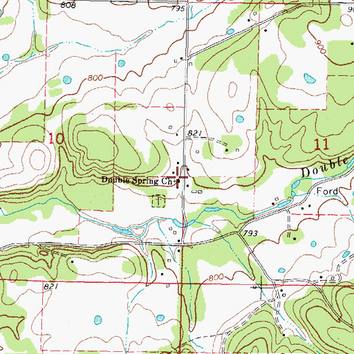 Topographic Map of Double Spring Church, OK