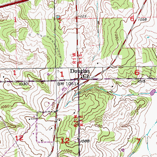 Topographic Map of Douglas Church, OK