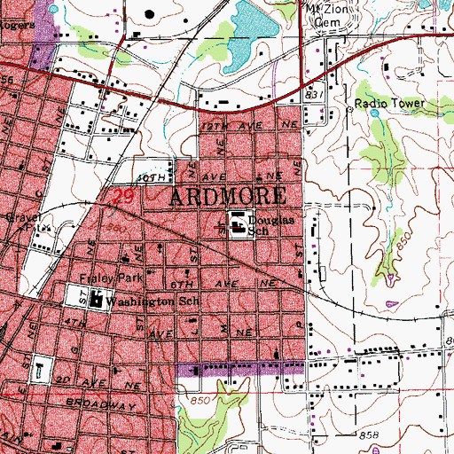 Topographic Map of Douglas School, OK