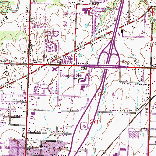 Topographic Map of Douglas School, OK