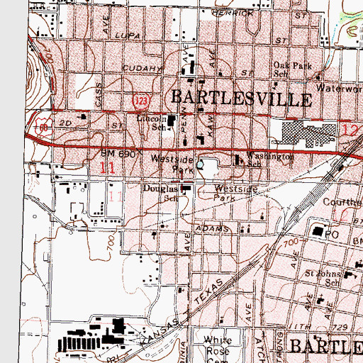 Topographic Map of Douglas School, OK