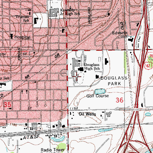 Topographic Map of Douglass Mid - High School, OK