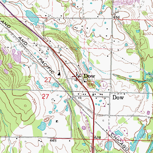 Topographic Map of Dow, OK