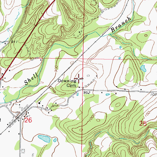 Topographic Map of Downing Cemetery, OK