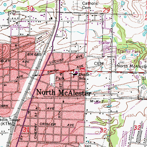 Topographic Map of Edmond Doyle Elementary School, OK