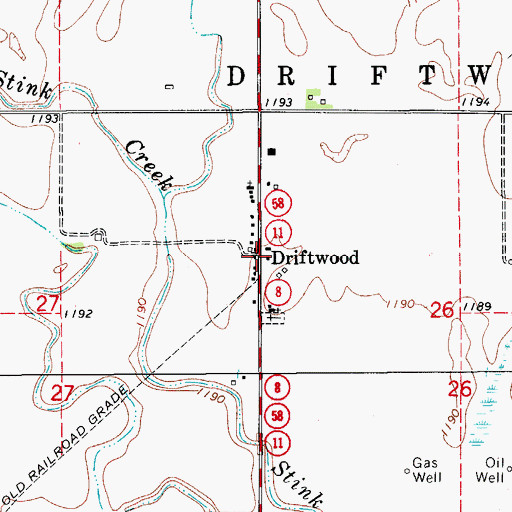 Topographic Map of Driftwood, OK