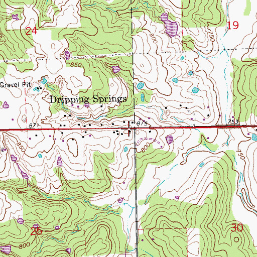 Topographic Map of Dripping Springs, OK