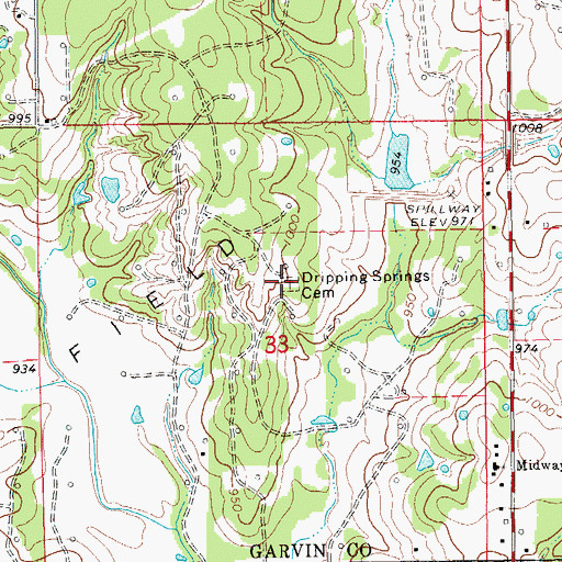 Topographic Map of Dripping Springs Cemetery, OK