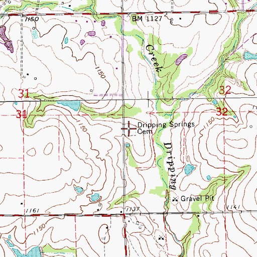 Topographic Map of Dripping Springs Cemetery, OK