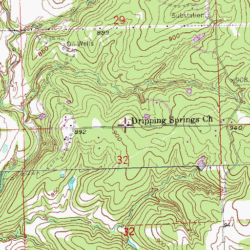 Topographic Map of Dripping Springs Church, OK